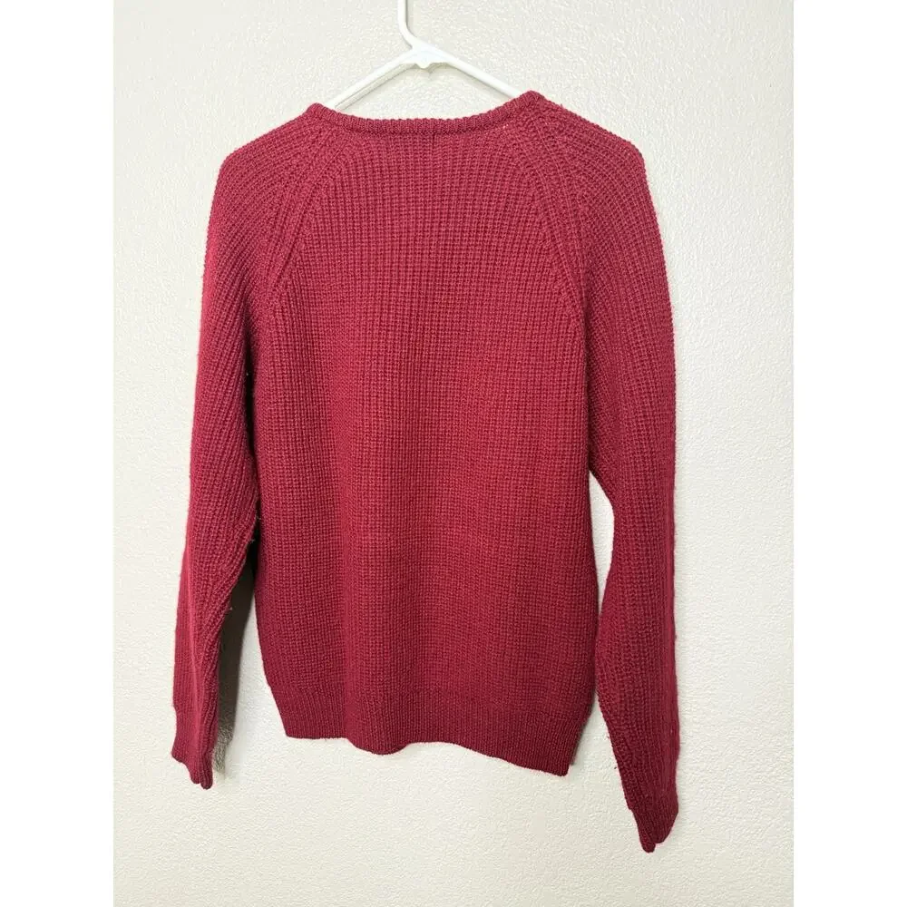 Lands End Size L Fishermans Sweater Red Wool womens Heavy Knit Vintage Lands'